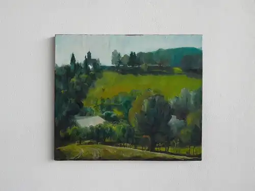 H616-Landschaftsbild-Öl auf Leinen-Ölbild-Ölgemälde-Bild-Gemälde-Wiese-
