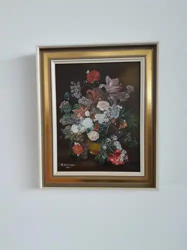 H630-Blumenbild-Ölgemälde-Ölbild-Öl auf Leinen-Bild-Gemälde-signiert-datiert-