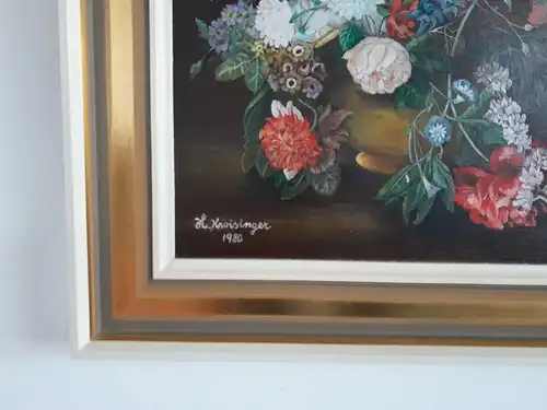 H630-Blumenbild-Ölgemälde-Ölbild-Öl auf Leinen-Bild-Gemälde-signiert-datiert-