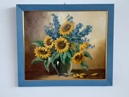 H638-Stillleben-Blumenbild-Öl auf Holz-Ölbild-Ölgemälde-gerahmt-Bild-Gemälde-