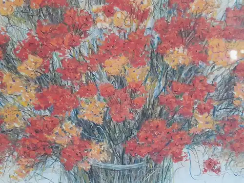 H645-Blumenbild-Aquarell-Gemälde-signiert-gerahmt-Bild-Blumen-