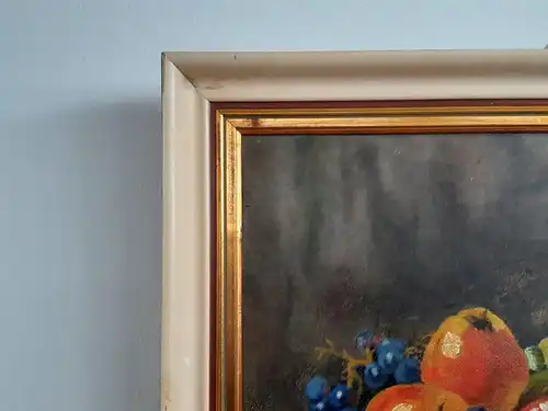 H637-Stillleben-Gemälde-Öl auf Holz-Bild-gerahmt-Ölbild-Ölgemälde-