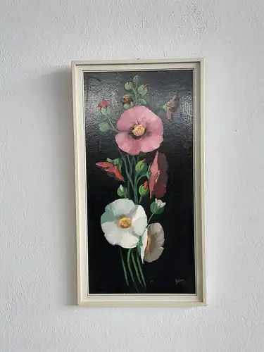 H538-Blumenbild-Gemälde-Öl auf Holz-Bild-Ölgemälde-signiert-gerahmt-Ölbild-