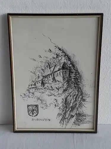 H520-Stadtbild-Rabenstein-Gemälde-Tuschezeichnung-gerahmt-Zeichnung-Bild-