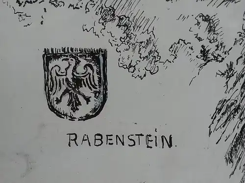 H520-Stadtbild-Rabenstein-Gemälde-Tuschezeichnung-gerahmt-Zeichnung-Bild-
