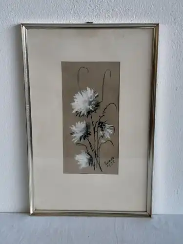 H547-Blumenbild-Gemälde-Naturbild-Mischtechnik-Bild-Passepartout-hinter Glas-