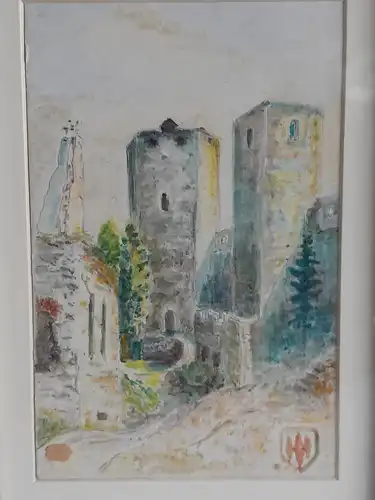 H532-Stadtbild-Aquarell-Gemälde-Bild-signiert-gerahmt-