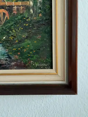 H535-Ölbild-Gemälde-Landschaftsbild-Öl auf Holz-signiert-gerahmt-Mühle-Bach-