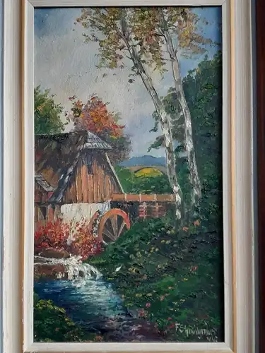 H535-Ölbild-Gemälde-Landschaftsbild-Öl auf Holz-signiert-gerahmt-Mühle-Bach-