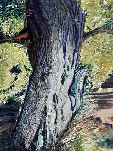 H529-Landschaftsbild-Öl auf Holz-Baum-Ölbild-Gemälde-Bild-gerahmt-