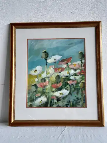 H566-Blumenbild-Mohnblumen-Ölgemälde-Passepartout-signiert-gerahmt-Bild-