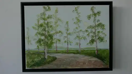 H18-Landschaftsbild-Öl auf Leinen-Ölgemälde-Ölbild-Weg zum See-Bild