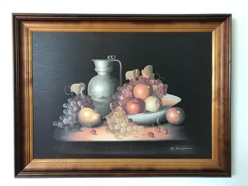 H30-Stillleben-Öl auf Holz-Obst am Tisch-Gemälde-Bild-signiert-gerahmt