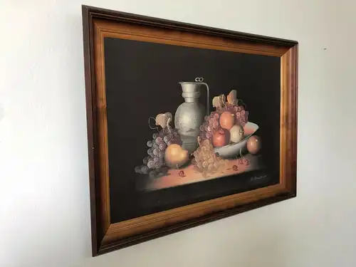 H30-Stillleben-Öl auf Holz-Obst am Tisch-Gemälde-Bild-signiert-gerahmt