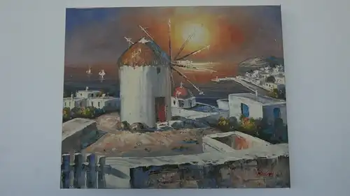 H3-Landschaftsbild-Ölbild-Ölgemälde-Gemälde-Öl auf Leinen-Mühle