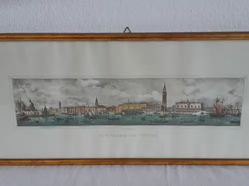 H481-Panoramabild-Gemälde-Venedig-Bild-Colorierte Farbradierung-gerahmt-