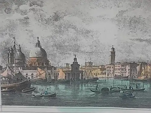 H481-Panoramabild-Gemälde-Venedig-Bild-Colorierte Farbradierung-gerahmt-