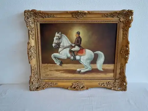 H509-Ölbild-Gemälde-Öl auf Leinen-Bild-Pferd-Ölgemälde-signiert-gerahmt-Levade