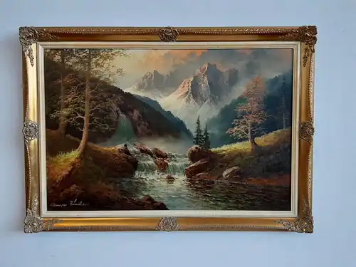 H515-Landschaftsbild-Ölbild-Gemälde-Bild-Ölgemälde-Öl auf Leinen-gerahmt-