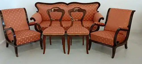 H61240-Biedermeier-Garnitur-Sessel-Fauteuil-Sofa-Sitzmöbel-Biedermeier-Original