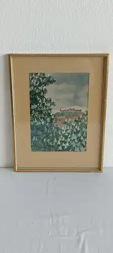 H461-Landschaftsbild-Aquarell-Gemälde-Bild-Schloss-Wolfsberg-hinter Glas-gerahmt