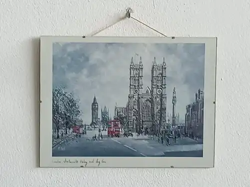 H415-Gemälde-Bild-Druck-London-Westminster Abbey-Big Ben-Stadtbild-hinter Glas-