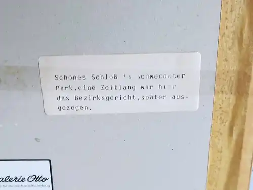 H421-Stadtbild-Gemälde-Bild-Bleistift-Tusche-Schloss im Schwechater Park-gerahmt