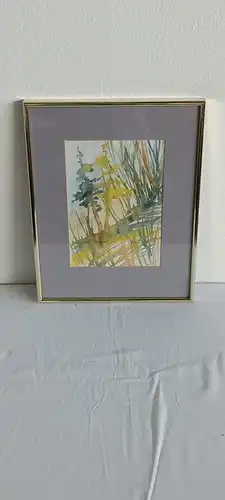 H427-Landschaftsbild-Aquarell-Gemälde-Bild-gerahmt-Passepartout-Monogrammiert-