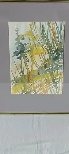 H427-Landschaftsbild-Aquarell-Gemälde-Bild-gerahmt-Passepartout-Monogrammiert-
