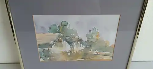 H430-Landschaftsbild-Gemälde-Aquarell-Bild-gerahmt-