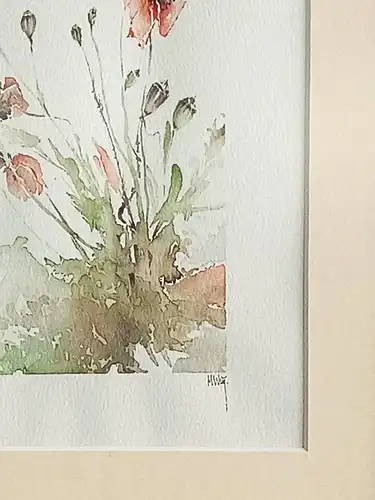 H182-Stillleben-Blumenbild-Gemälde-Bild-Aquarell-Passepartout-signiert-gerahmt-