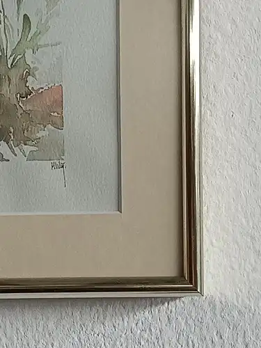 H182-Stillleben-Blumenbild-Gemälde-Bild-Aquarell-Passepartout-signiert-gerahmt-