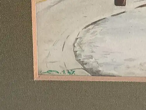 H186-Landschaftsbild-Gemälde-Bild-Aquarell-signiert-gerahmt-datiert-