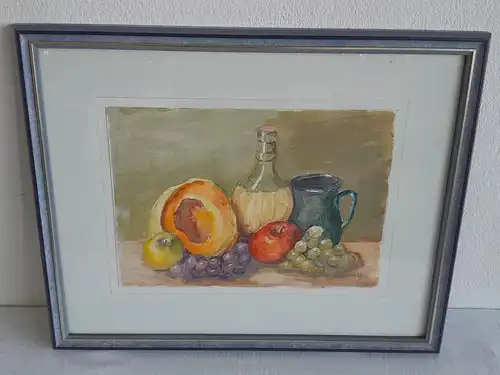 H367-Stillleben-Gemälde-Bild-Aquarell-gerahmt-monogrammiert-datiert-
