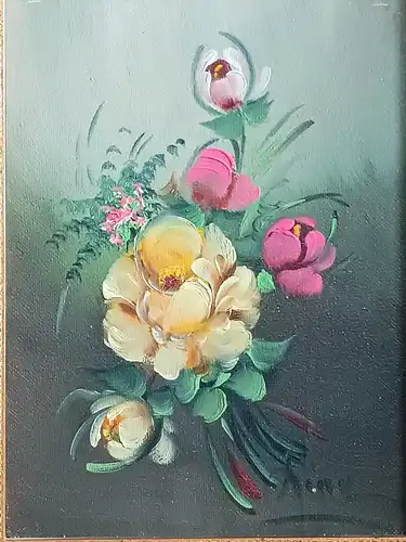 H197-Blumenbild-Öl auf Leinen-Stillleben-Gemälde-Ölbild-signiert-gerahmt-Blumen-