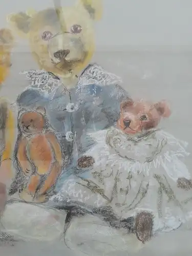 H306-Gemälde-Bild-Bärenfamilie-Malerei-gerahmt-hinter Glas-Mischtechnik-