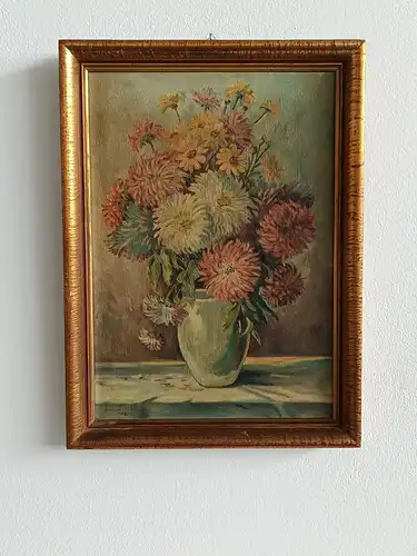 H245-Stillleben-Öl auf Leinwand-Gemälde-Bild-Blumen in der Vase-Ölbild-signiert-