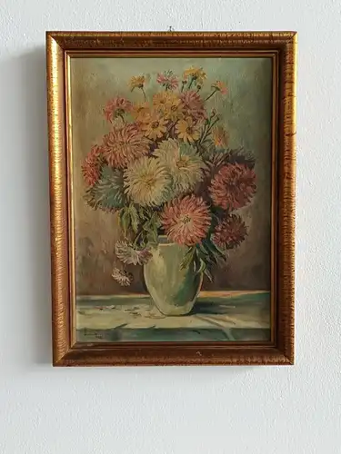 H245-Stillleben-Öl auf Leinwand-Gemälde-Bild-Blumen in der Vase-Ölbild-signiert-