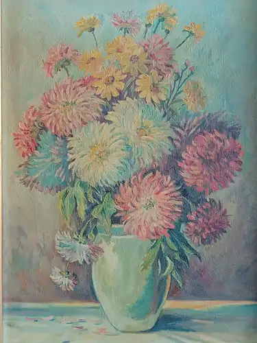 H245-Stillleben-Öl auf Leinwand-Gemälde-Bild-Blumen in der Vase-Ölbild-signiert-