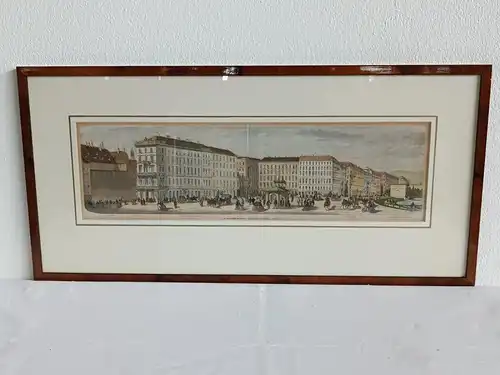 H255-Stadtbild-Wien-Gemälde-Bild-original-Zeichnung-gerahmt-Holzschnitt-