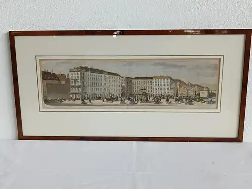H255-Stadtbild-Wien-Gemälde-Bild-original-Zeichnung-gerahmt-Holzschnitt-