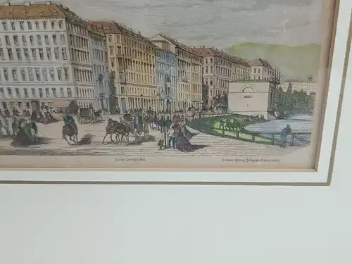 H255-Stadtbild-Wien-Gemälde-Bild-original-Zeichnung-gerahmt-Holzschnitt-