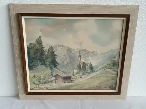 H258-Landschaftsbild-Gemälde-Bild-Aquarell-signiert-gerahmt-Obernberger Tal-