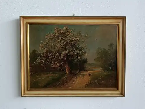 H271-Landschaftsbild-Öl auf Leinen-Gemälde-Bild-Malerei-gerahmt-Ölbild-