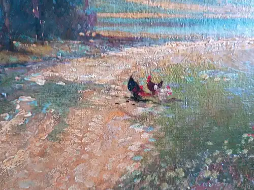 H271-Landschaftsbild-Öl auf Leinen-Gemälde-Bild-Malerei-gerahmt-Ölbild-