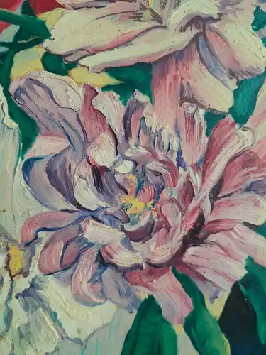 H287-Stillleben-Öl auf Holz-Gemälde-Bild-Ölbild-gerahmt-Blumen in einer Vase-