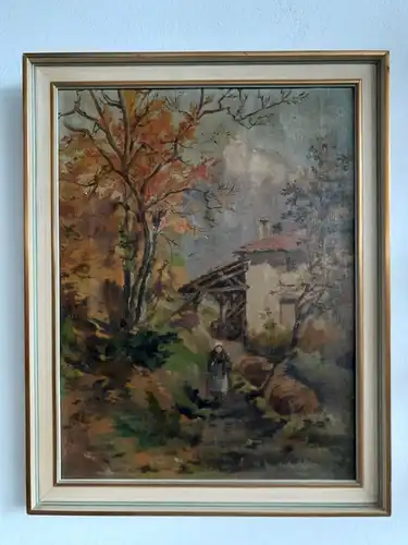 H288-Landschaftsbild-Öl auf Leinen-Gemälde-Bild-Ölbild-gerahmt-Ölgemälde-
