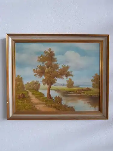 H289-Landschaftsbild-Öl auf Leinen-Gemälde-Bild-Ölbild-gerahmt-signiert-