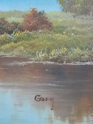 H289-Landschaftsbild-Öl auf Leinen-Gemälde-Bild-Ölbild-gerahmt-signiert-