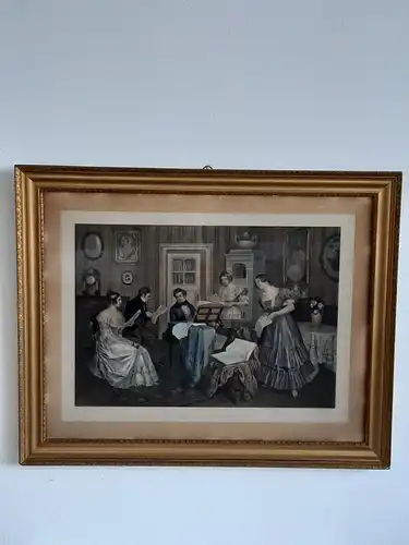 H318-Gemälde-Farbdruck-Bild-Druck-Schubert im Dreimäderlhaus-gerahmt-